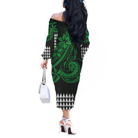 Kakau Hawaiian Polynesian Couples Matching Outfits Long Sleeve Dress And Long Sleeve Button Shirt Green LT6 - Polynesian Pride