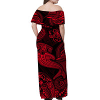 Hawaii Hammer Shark Polynesian Off Shoulder Long Dress Unique Style - Red LT8 - Polynesian Pride