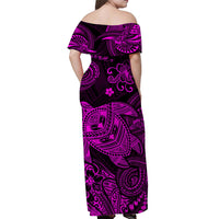 Hawaii Turtle Polynesian Off Shoulder Long Dress Plumeria Flower Unique Style - Pink LT8 - Polynesian Pride
