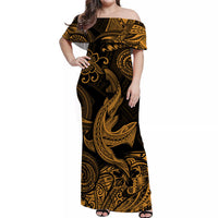 Hawaii Angry Shark Polynesian Matching Dress and Hawaiian Shirt Matching Couples Outfit Unique Style Gold LT8 No Shirt Gold - Polynesian Pride