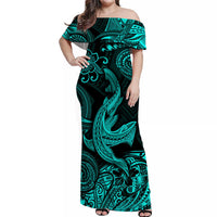 Hawaii Angry Shark Polynesian Matching Dress and Hawaiian Shirt Matching Couples Outfit Unique Style Turquoise LT8 - Polynesian Pride