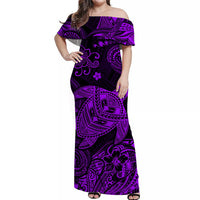 Hawaii Turtle Polynesian Off Shoulder Long Dress Plumeria Flower Unique Style - Purple LT8 Women Purple - Polynesian Pride