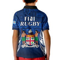 Fiji Rugby Polo Shirt KID Flying Fijians Blue Tapa Pattern LT13 - Polynesian Pride