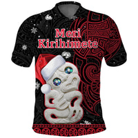 New Zealand Christmas Polo Shirt Hei Tiki Red Pohutukawa Meri Kirihimete LT14 Red - Polynesian Pride