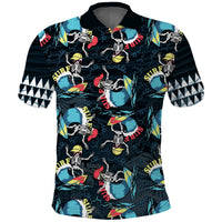 Hawaii Skeleton Surf Polo Shirt Halloween Hawaiian Tribal LT13 Black - Polynesian Pride