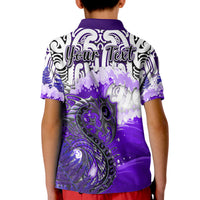 Custom Manaia Maori Polo Shirt Fern Aotearoa Purple Waves LT13 - Polynesian Pride