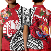Custom Tahiti Islands Polo Shirt Polynesian Shark Mix Tropical Flowers LT14 Kid Red - Polynesian Pride
