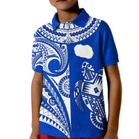 (Custom Text and Number) Rarotonga Cook Islands Polo Shirt Turtle and Map Style Blue LT13 - Polynesian Pride