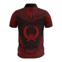 Pohnpei Custom Polo Shirt Pohnpei Flag Polynesian Chief Tattoo Red Version - Polynesian Pride