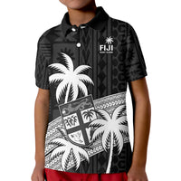 Fiji Rugby Sevens Kid Polo Shirt Tapa Palm Tree and Fijian Coat of Arms LT9 Kid Blue - Polynesian Pride