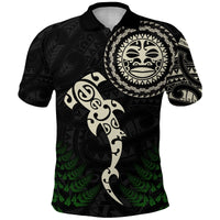 Aotearoa Fern Polo Shirt Maori Manaia and Fish LT13 Unisex Black - Polynesian Pride