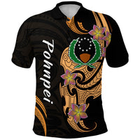 Pohnpei Simple Polo Shirt Tropical Flowers LT13 Unisex Black - Polynesian Pride