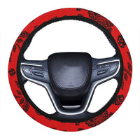 Polynesian Turtle Palm And Sea Pebbles Red Hawaii Steering Wheel Cover with Elastic Edge One Size Red Steering Wheel Cover - Polynesian Pride