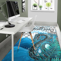 (Custom Personalised) Manaia Maori Area Rug Fern Aotearoa Blue Waves LT13 - Polynesian Pride