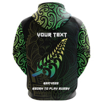 Maori Lion Rugby Zip Hoodie Green Customized Unisex Black - Polynesian Pride