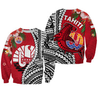 Tahiti Islands Sweatshirt Polynesian Shark Mix Tropical Flowers LT14 Unisex Red - Polynesian Pride