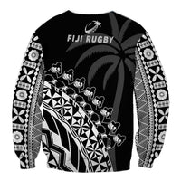 Fiji Rugby Sweatshirt Fijian Cibi Dance Tapa Pattern Black LT14 - Polynesian Pride