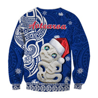 New Zealand Christmas Sweatshirt Hei Tiki Blue Pohutukawa Meri Kirihimete LT14 - Polynesian Pride