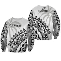 Fiji Rugby Sweatshirt Fijian Cibi Dance Tapa Pattern White LT14 Unisex White - Polynesian Pride