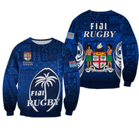 Fiji Rugby Sweatshirt Flying Fijians Blue Tapa Pattern LT13 Unisex Blue - Polynesian Pride