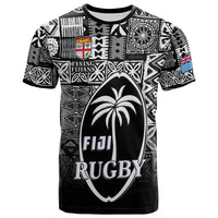 Fiji Rugby T Shirt Flying Fijians Black Tapa Pattern LT13 Unisex Black - Polynesian Pride