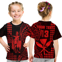 (Custom Text and Number) Hawaii Day Kakau T Shirt KID Proud To Be Hawaiian Red King Kamehameha and Kanaka Maoli LT13 Youth XL Size14 - Polynesian Pride