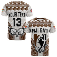 Custom Text and Number Fiji Rugby Bati T Shirt Proud Tapa Pattern LT13 White - Polynesian Pride