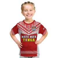 Tonga Rugby T Shirt KID Mate Maa Tonga Pacific Ngatu White LT14 - Polynesian Pride