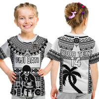 Custom Text And Number Fiji Rugby T Shirt KID Pacific The Bati Black Fijian Tapa LT14 - Polynesian Pride