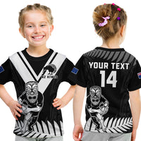 (Custom Text And Number) New Zealand Silver Fern Rugby T Shirt KID NZ Kiwi Pacific Maori Sporty LT14 Youth XL Size14 - Polynesian Pride