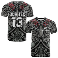 (Custom Text and Number) New Zealand Silver Fern Rugby T Shirt All Black NZ Maori Pattern LT13 Black - Polynesian Pride