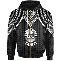Tahiti Zip up Hoodie Polynesian Armor Style Black Unisex Black - Polynesian Pride