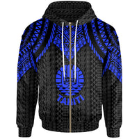 Tahiti Zip up Hoodie Polynesian Armor Style Blue Unisex Blue - Polynesian Pride