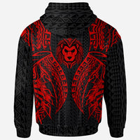 Tahiti Zip up Hoodie Polynesian Lion Head Red Style - Polynesian Pride