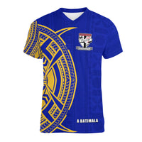 Rotorua Fijian Rugby V neck T Shirt 03 LT13 Unisex Blue - Polynesian Pride