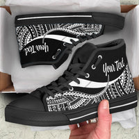 Yap Custom Personalised High Top Shoes White - Polynesian Tentacle Tribal Pattern Kid's High Top Shoe - Black Sole - Polynesian Pride