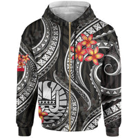 Tahiti Polynesian Zip up Hoodie White Plumeria Unisex WHITE - Polynesian Pride