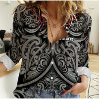 (Custom Personalised) New Zealand Silver Fern Rugby Women Casual Shirt All Black NZ Maori Pattern LT13 Female Black - Polynesian Pride
