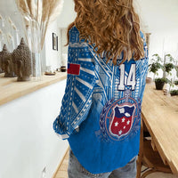 (Custom Text And Number) Samoa Rugby Women Casual Shirt Personalise Toa Samoa Polynesian Pacific Blue Version LT14 - Polynesian Pride