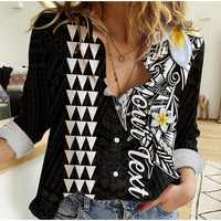 (Custom Personalised) Hawaii Women Casual Shirt Kakau Kanaka Maoli Combine Polynesian Shark Ver.07 LT14 Female Black - Polynesian Pride