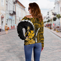 Wallis and Futuna Women's Off Shoulder Sweater Polynesian Style Gold Color LT6 - Polynesian Pride