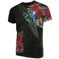 Yap T Shirt Yap Flag Hibiscus Palm Leaves Unisex Black - Polynesian Pride