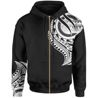 Pohnpei State Zip Hoodie Pohnpei State Tatau White Patterns With Coat of Arms Unisex Black - Polynesian Pride
