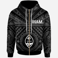 Guam Zip up Hoodie Guam Seal With Polynesian Tattoo Style (Black) Unisex Black - Polynesian Pride