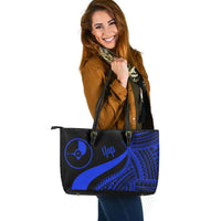 Yap Large Leather Tote Bag - Blue Polynesian Tentacle Tribal Pattern - Polynesian Pride