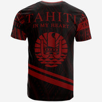 Tahiti T Shirt In My Heart Style Red Polynesian Patterns - Polynesian Pride