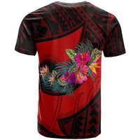 Yap T Shirt Polynesian Hook and Hibiscus (Red) - Polynesian Pride