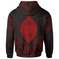 Guam Zip Hoodie Guam Seal Red Tribal Patterns - Polynesian Pride