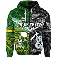 Custom New Zealand Cook Islands Hoodie Maori and Polynesian Together Black LT8 - Polynesian Pride