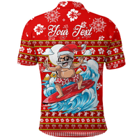 Custom Hawaii Christmas Santas Surf Mele Kalikimaka Polo Shirt LT2 Adult RED - Polynesian Pride